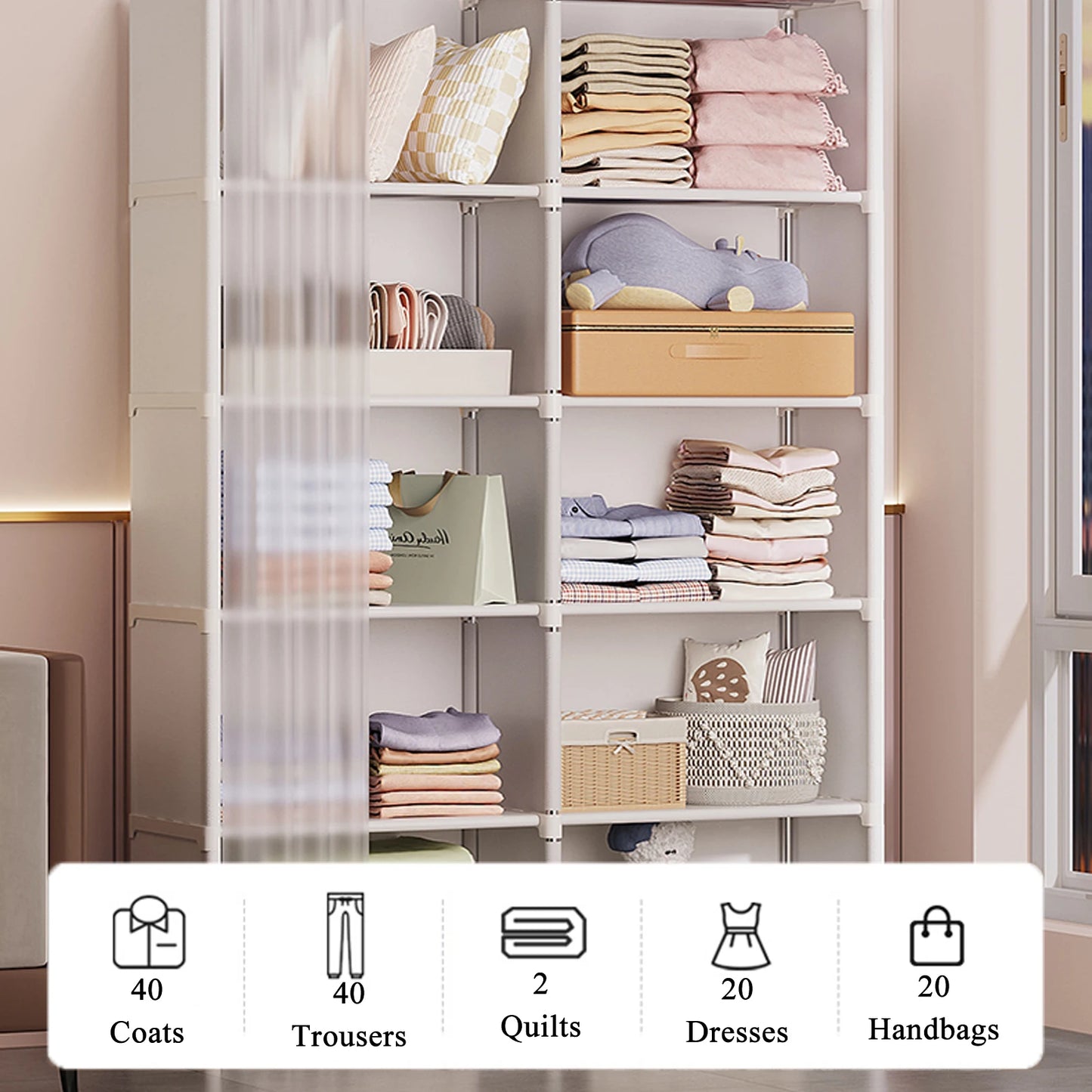 Layers Dustproof Wardrobe Double Row Partition Bookshelf