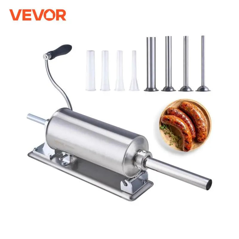 VEVOR 2.5L Manual Sausage Stuffer Food Grade Stainless Steel with 8 Stuffing Tubes for Home Kitchen and Commercial Use