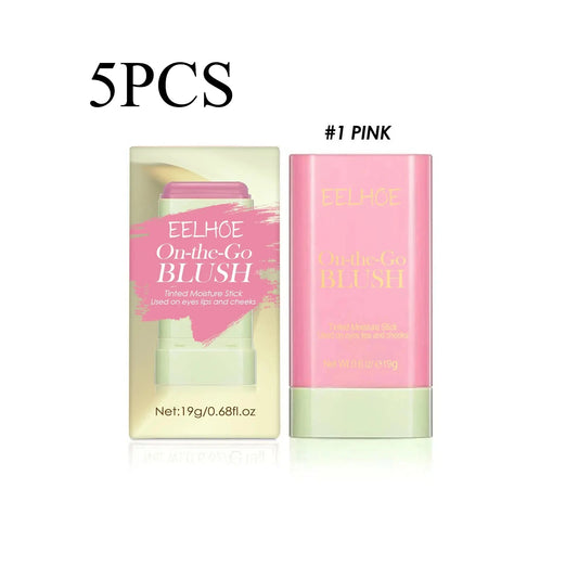 5PCS Pink Red 3in1 Tinted Blush Stick Makeup for Eyes Cheeks and Lips Monochromatic Multi Blush Stick Face Rouge Blusher