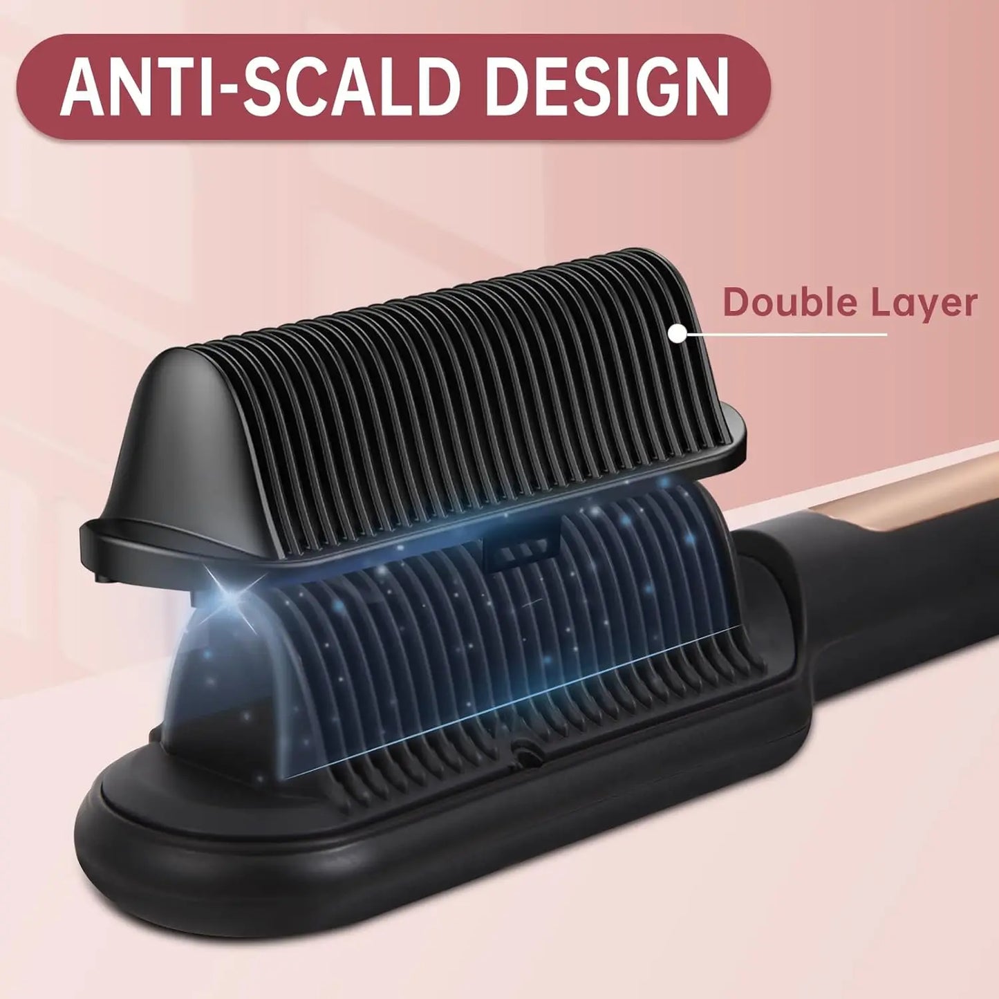 AP02 Negative Ionic Hair Straightener Brush Fast Heating Anti-Scald Auto Shut Off Hair Brush Straightener for Women