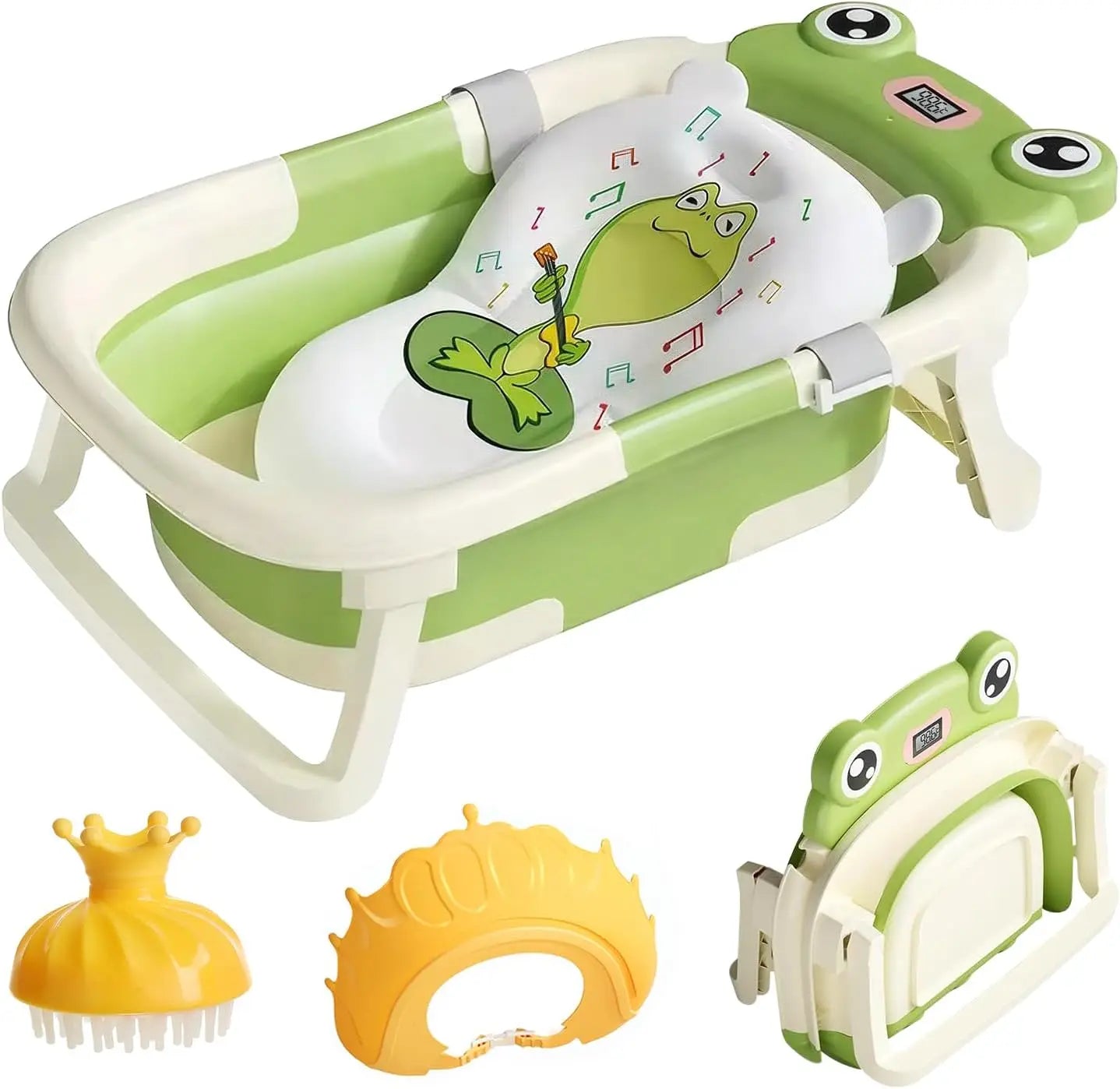 Baby Bathtub Foldable Baby Bathtub with Thermometer and Floating Cushion for Infants and Toddlers Newborn from 0-36 Months