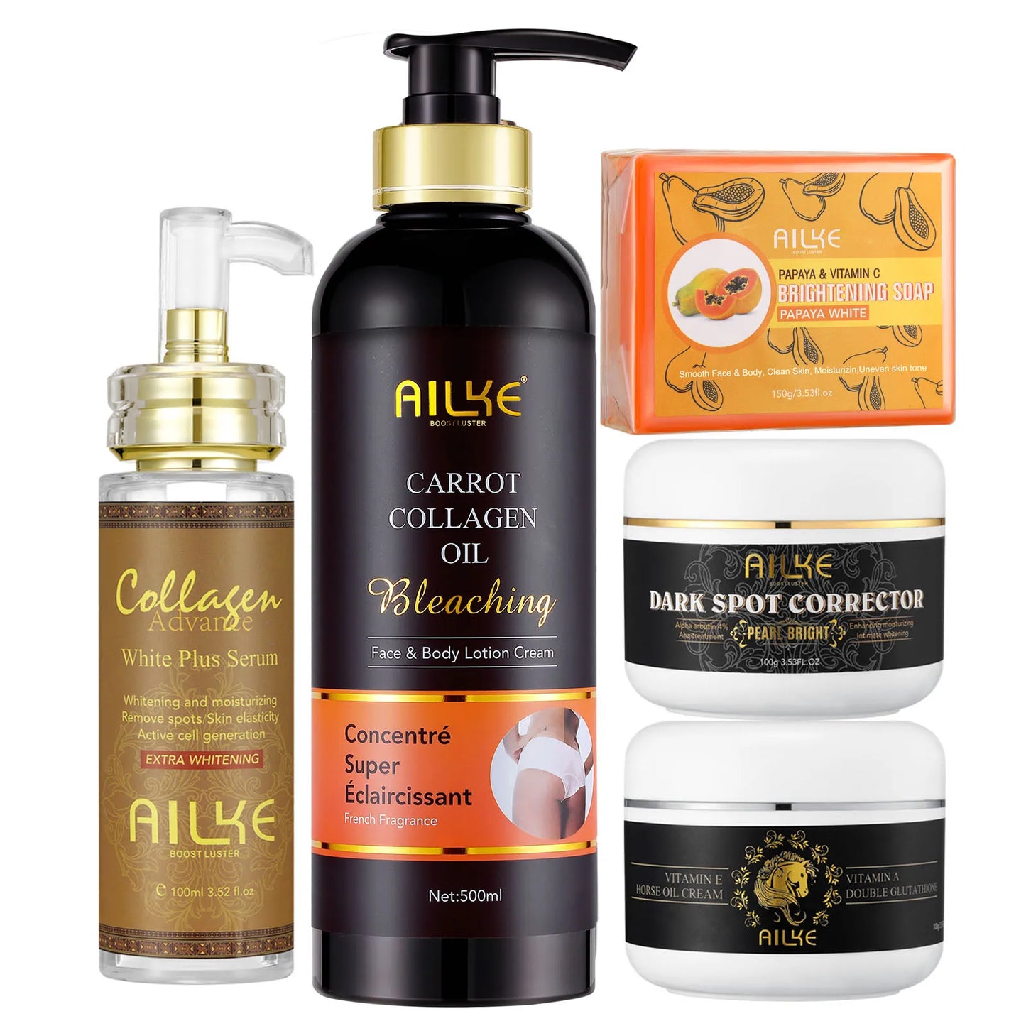 AILKE Collagen Skin Care Kit, Reduce Spots, Whitening, Even Skin Tone, For Dark Skin, Black Skin, African Skin, Caramel Skin