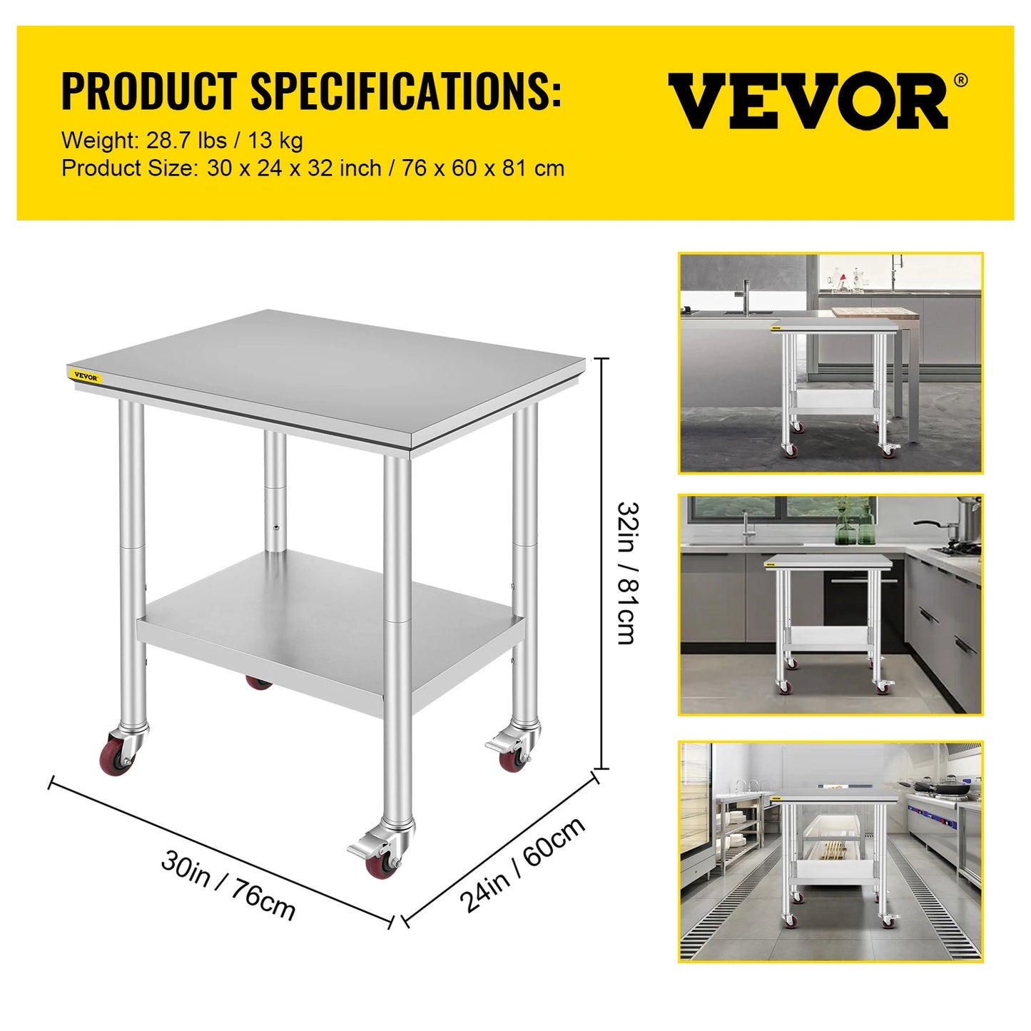 SucceBuy Stainless Steel Kitchen Work Table With Wheels