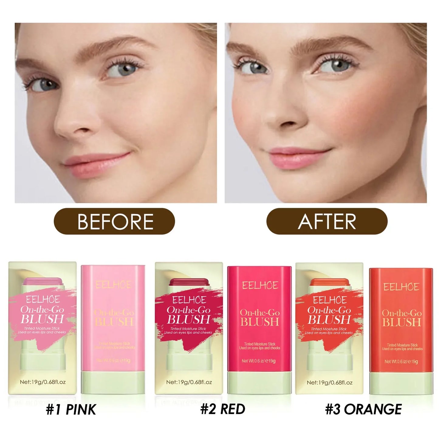 5PCS Pink Red 3in1 Tinted Blush Stick Makeup for Eyes Cheeks and Lips Monochromatic Multi Blush Stick Face Rouge Blusher