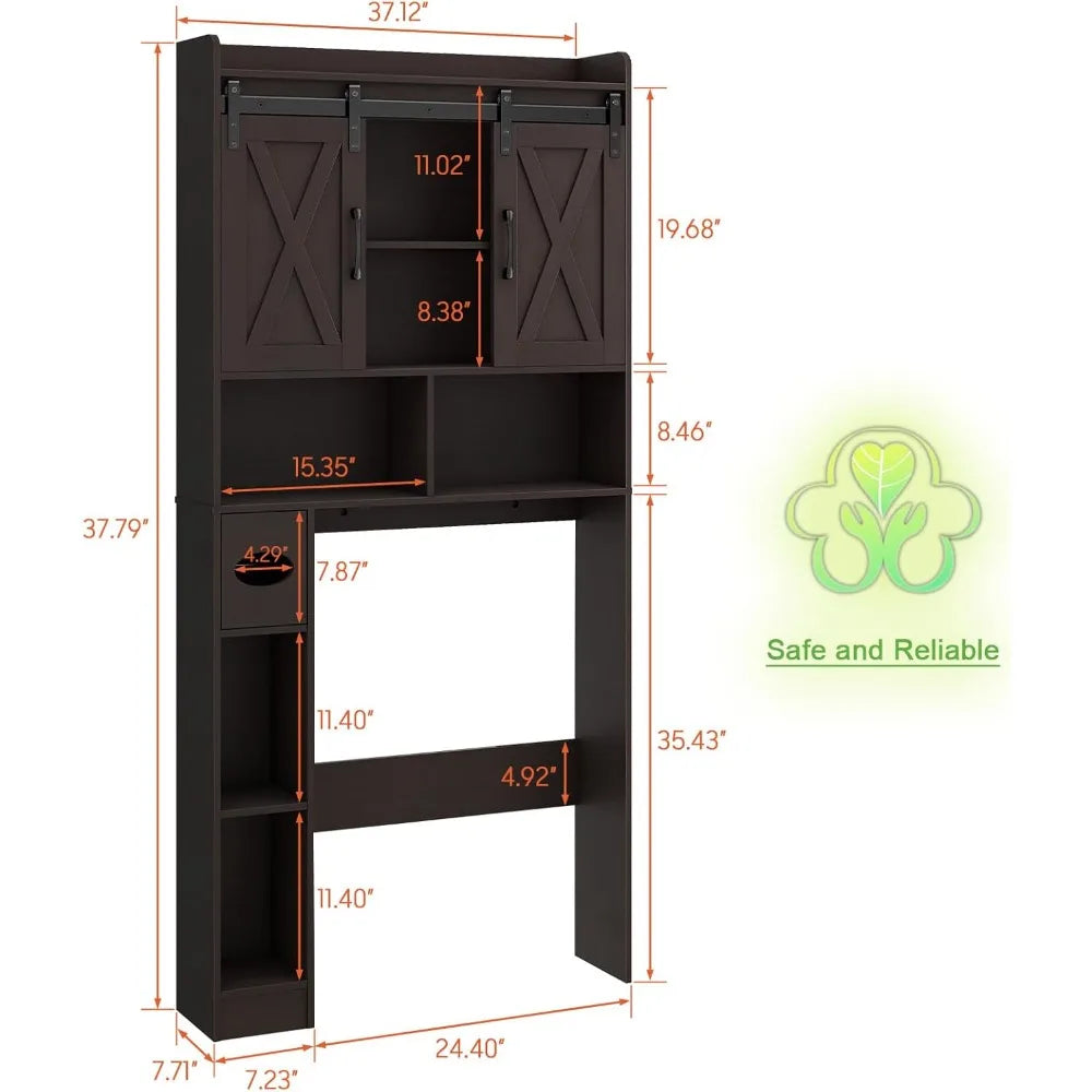 Farmhouse Toilet Cabinet With Sliding Doors And Toilet Paper