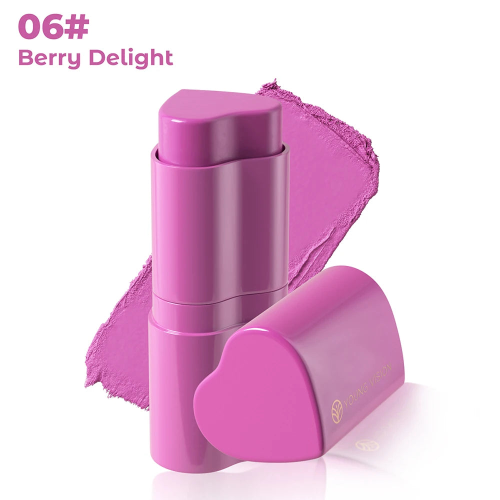 6 Color Heart Shaped Blush Stick Smooth Texture Long Lasting Blendable Natural Finish