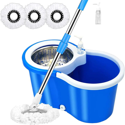 Spin Mop Bucket System with Wringer Set 360 Degree Rotating Extensible Handle Eco Friendly Floor Cleaning Tools