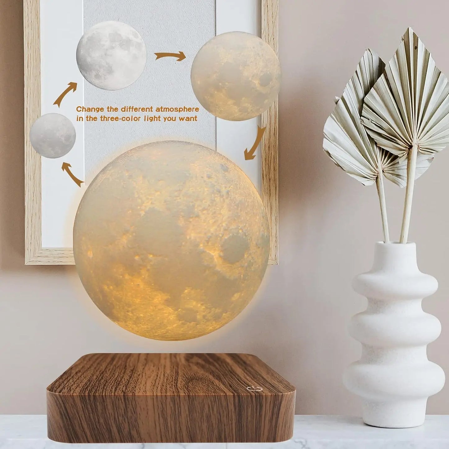 Magnetic Floating Moon Lamp With Wooden Base Night Light
