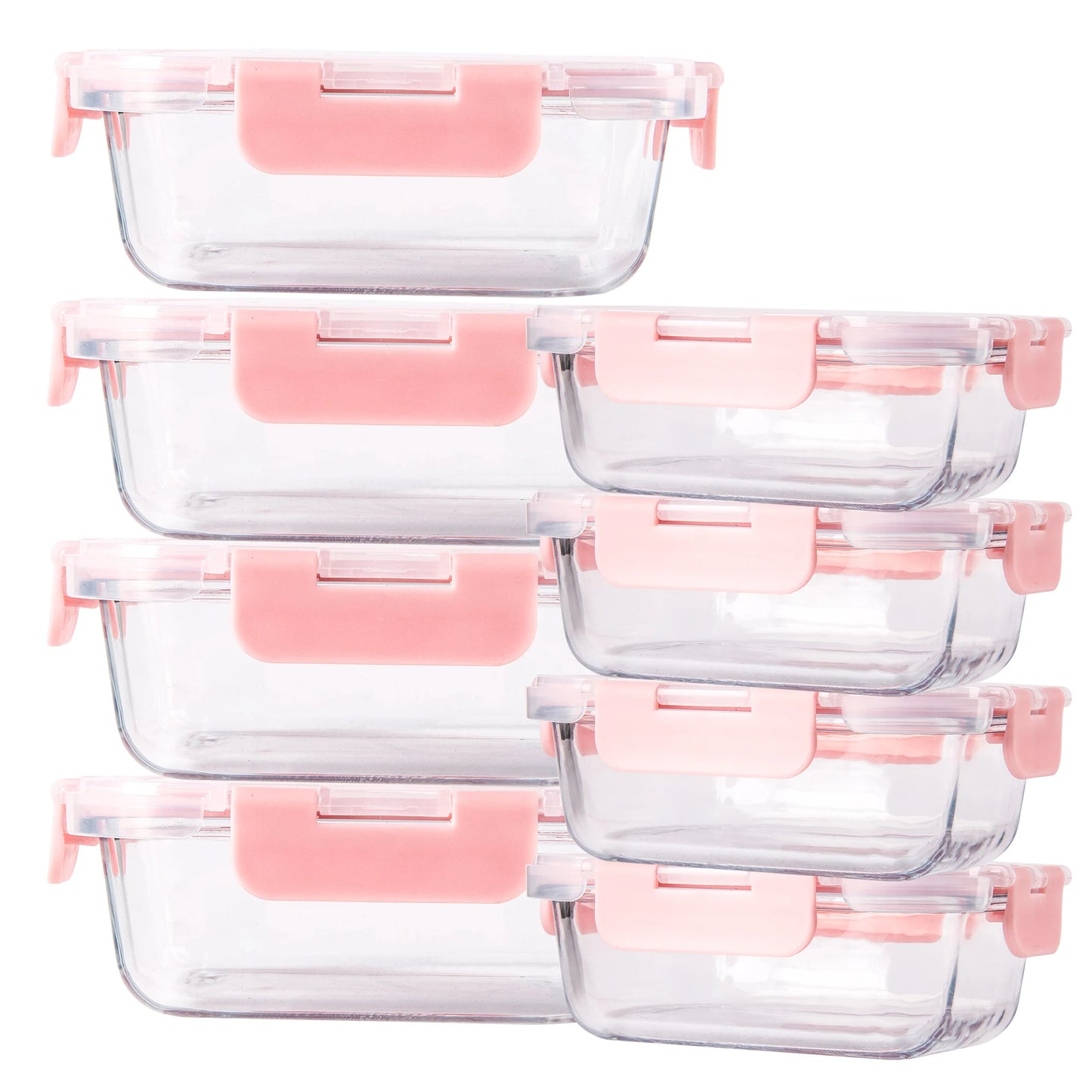 8 Piece Glass Food Storage Containers Set BPA Free Leakproof Microwave and Oven Safe 6 Sizes Borosilicate Glass Lock Lid