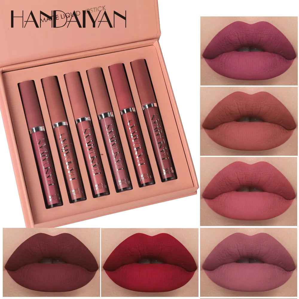 Handaiyan 6 Matte Velvet Non Stick Cup Liquid Lipstick Set Lasting Color Waterproof Sweat Non Stick Cup Lip Gloss Set