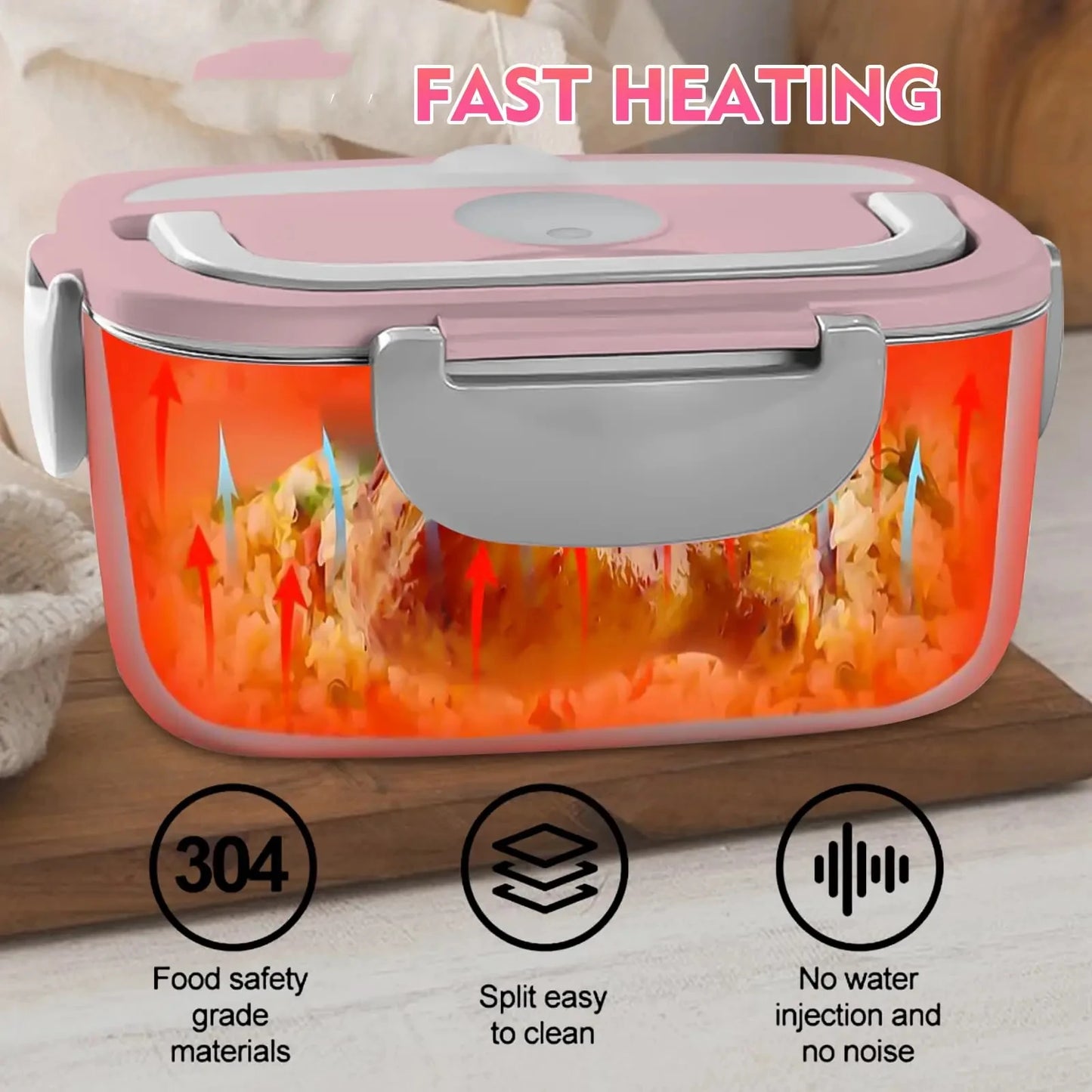 Electric Lunch Box 12V 24V 110V Portable Food Warmer with 1.5L Leakproof Stainless Container and Insulated Bag for Car and Home