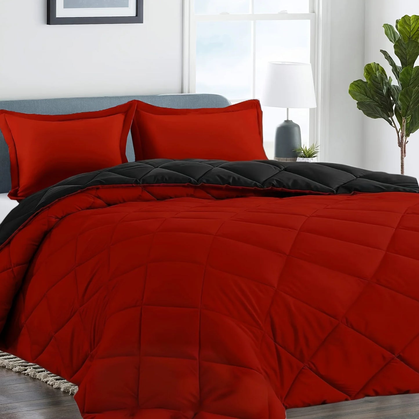 Full Size Bed Comforter Set Soft Breathable All Seasons Bedding with 2/3 pcs,1 Comforter And 1/2 Pillow Shams Machine Washable