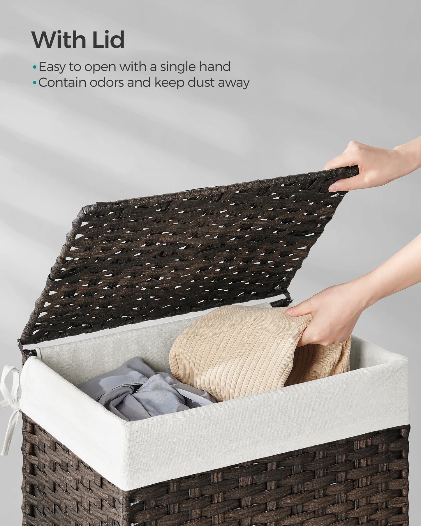 Songmics Laundry Hamper With Lid 90L Foldable Rattan Basket