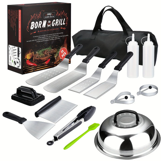 15 Piece Flat Top Grill Tool Set for Blackstone and Camping Stainless Steel Accessory Set for Outdoor Grilling