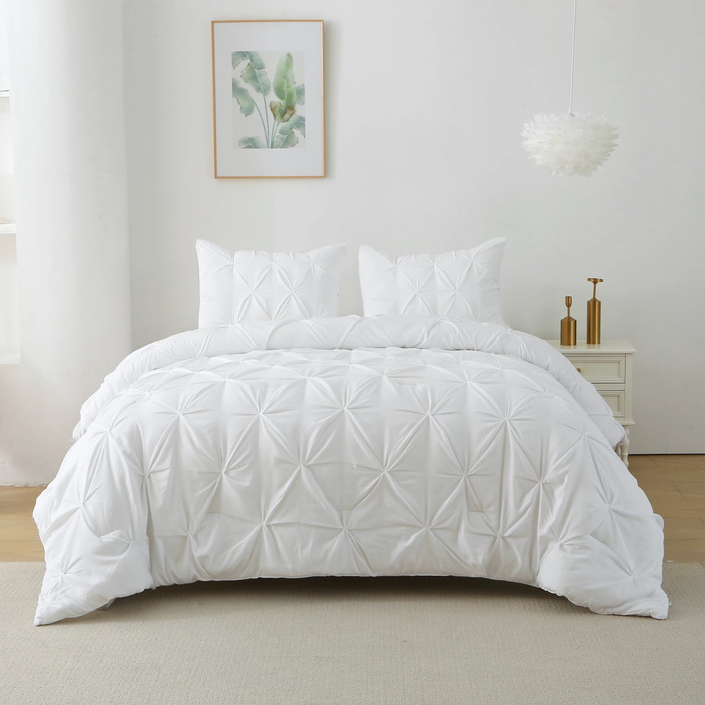 King Pintuck Comforter Set Down Alternative Shams White