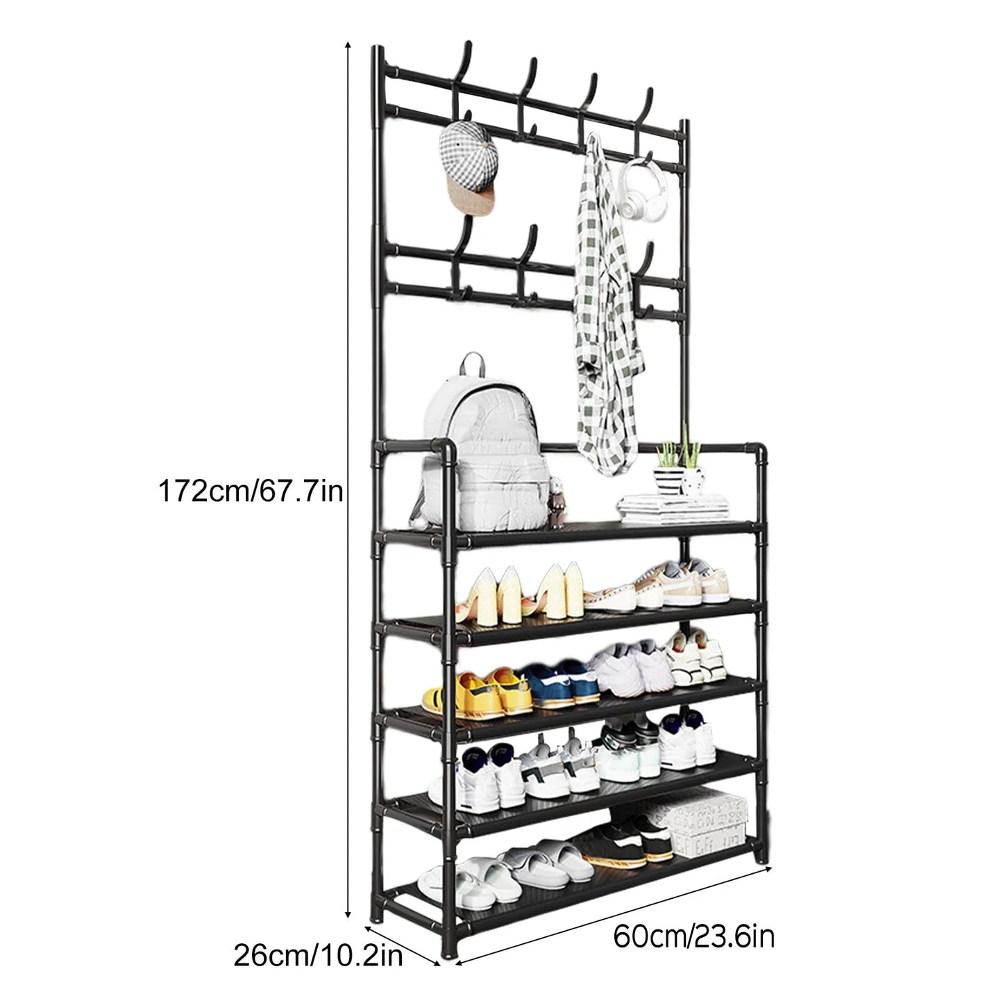 Coat Rack With Shoe Rack Organizer 3 In 1 Metal Hall Tree