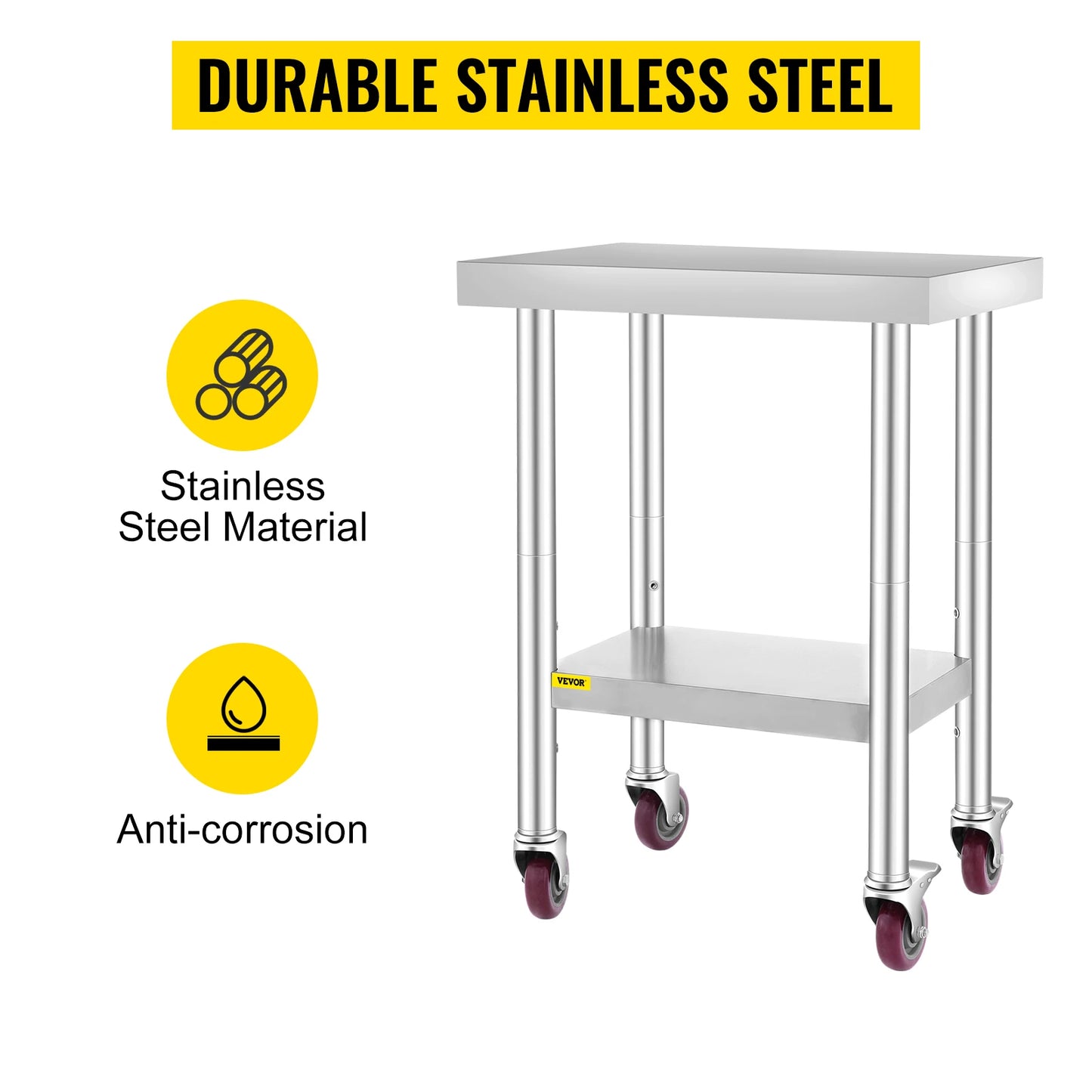 SucceBuy Stainless Steel Kitchen Work Table With Wheels