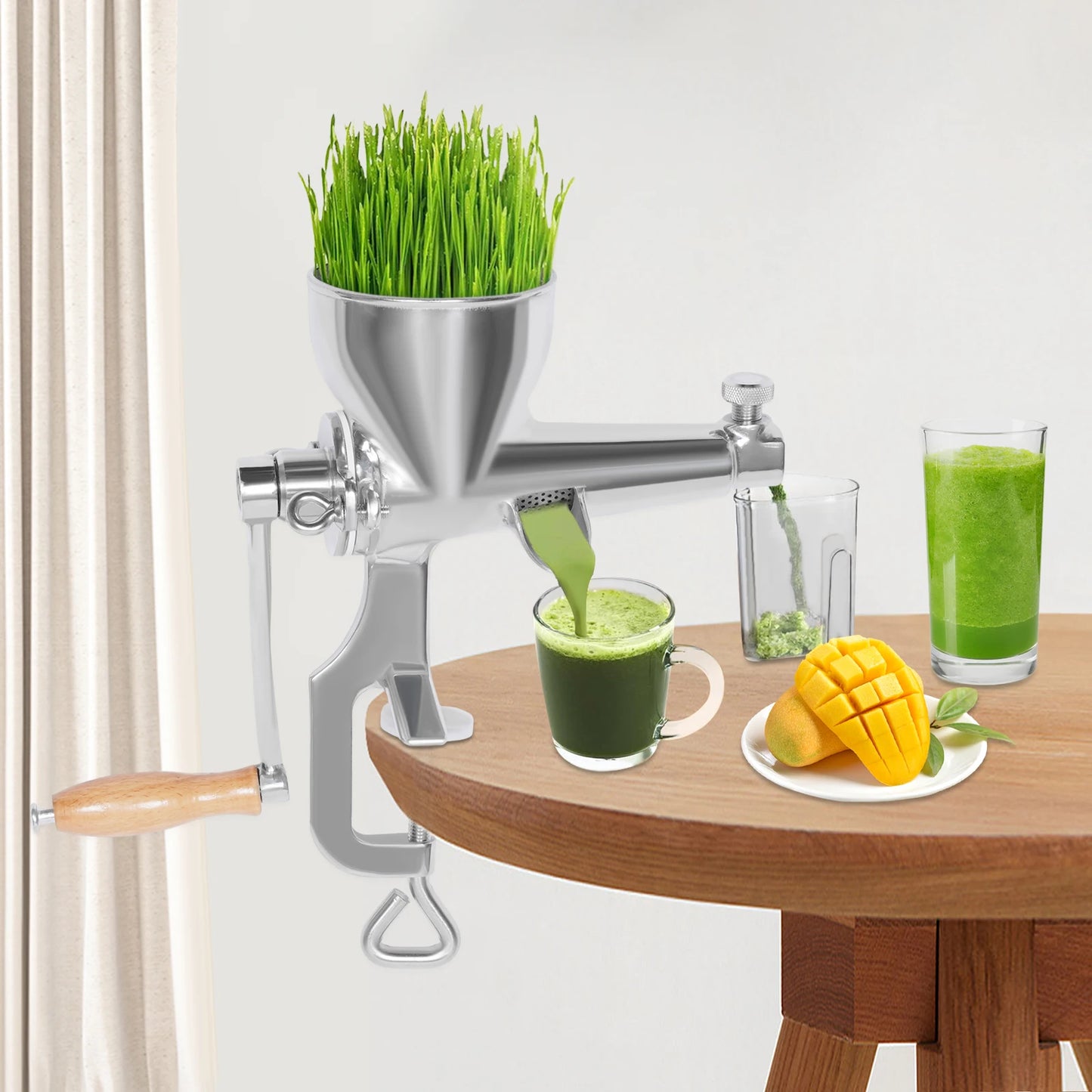 Stainless Steel Manual Juicer with Screw Clamp for Wheatgrass and Fruit Vegetable Extrusion Silver