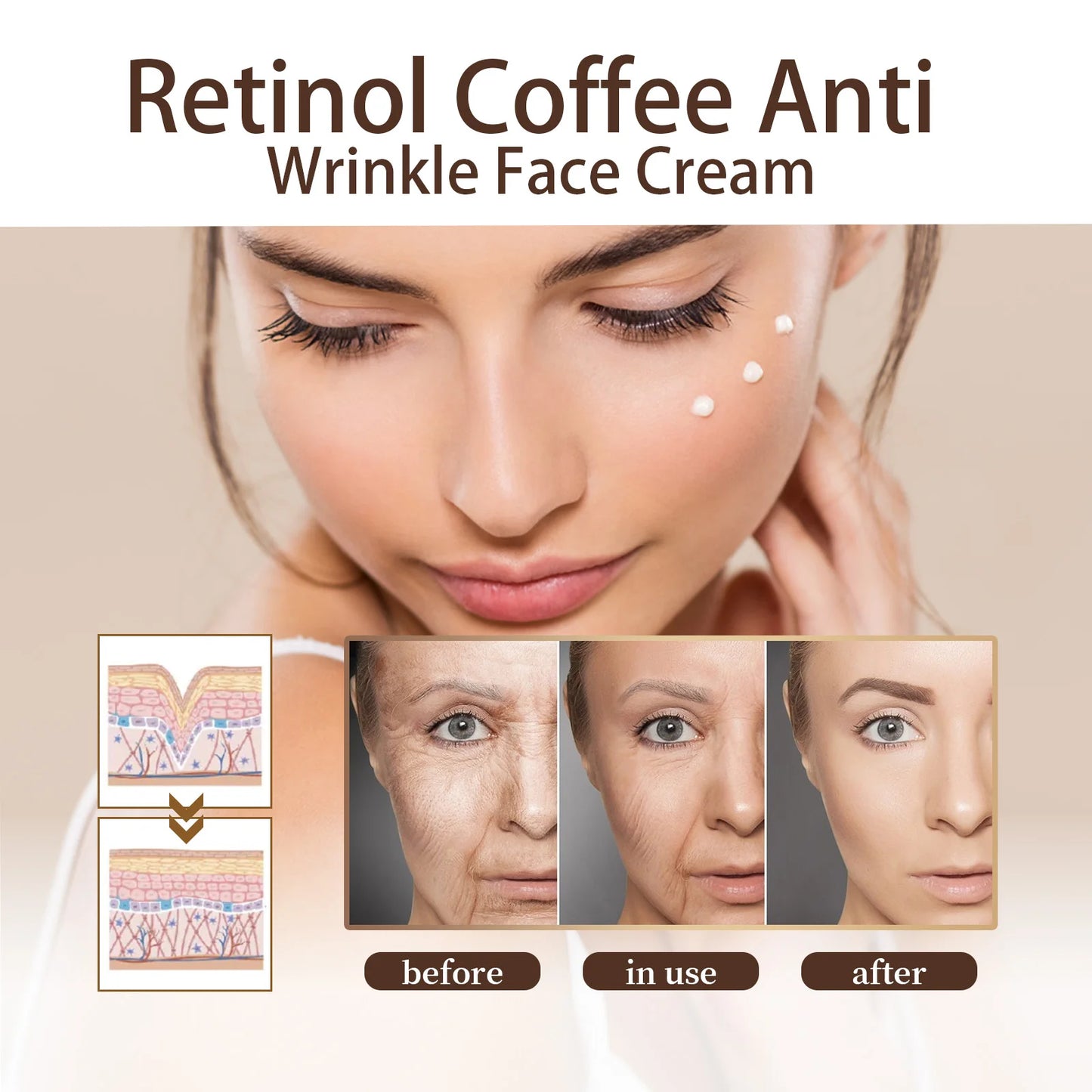 Retinol Caffeine Cream for Fine Lines Firming and Lifting Moisturizer for Brightening Facial Skin Care 50g