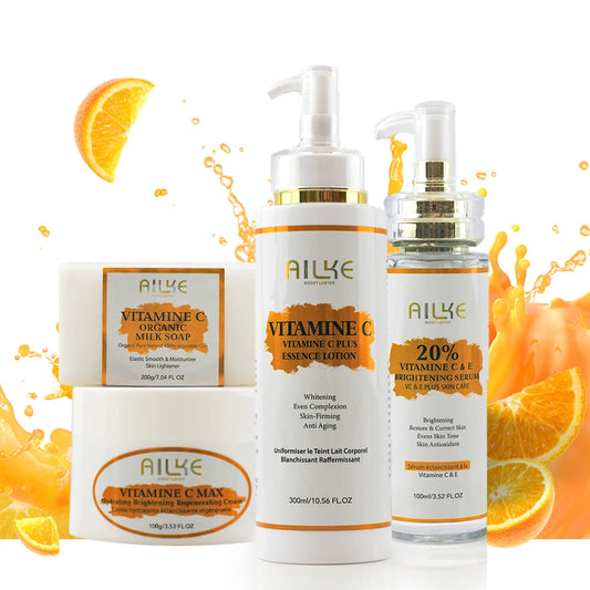 Ailke Vitamin C Skin Care Kit with Lightening Body Lotion Even Skin Tone Cream Whitening Serum and Brightening Soap