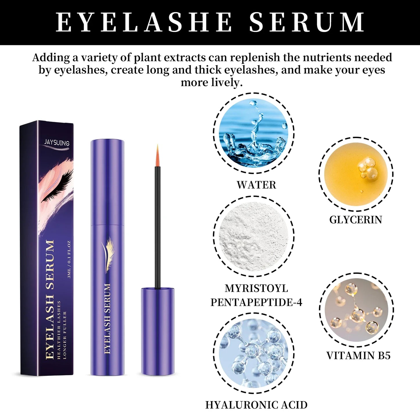 3 Pieces Eyelash Serum Supplement Nutrition Long Thick Natural Curly Restore Damaged Lashes Lash Growth Serum