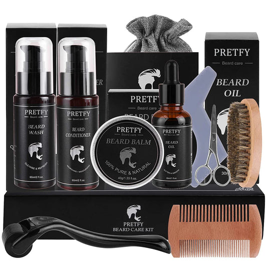 10 In 1 Beard Growth Kit with Beard Oil Beard Balm Beard Conditioner Beard Shampoo Beard Roller and Beard Comb Gifts for Men