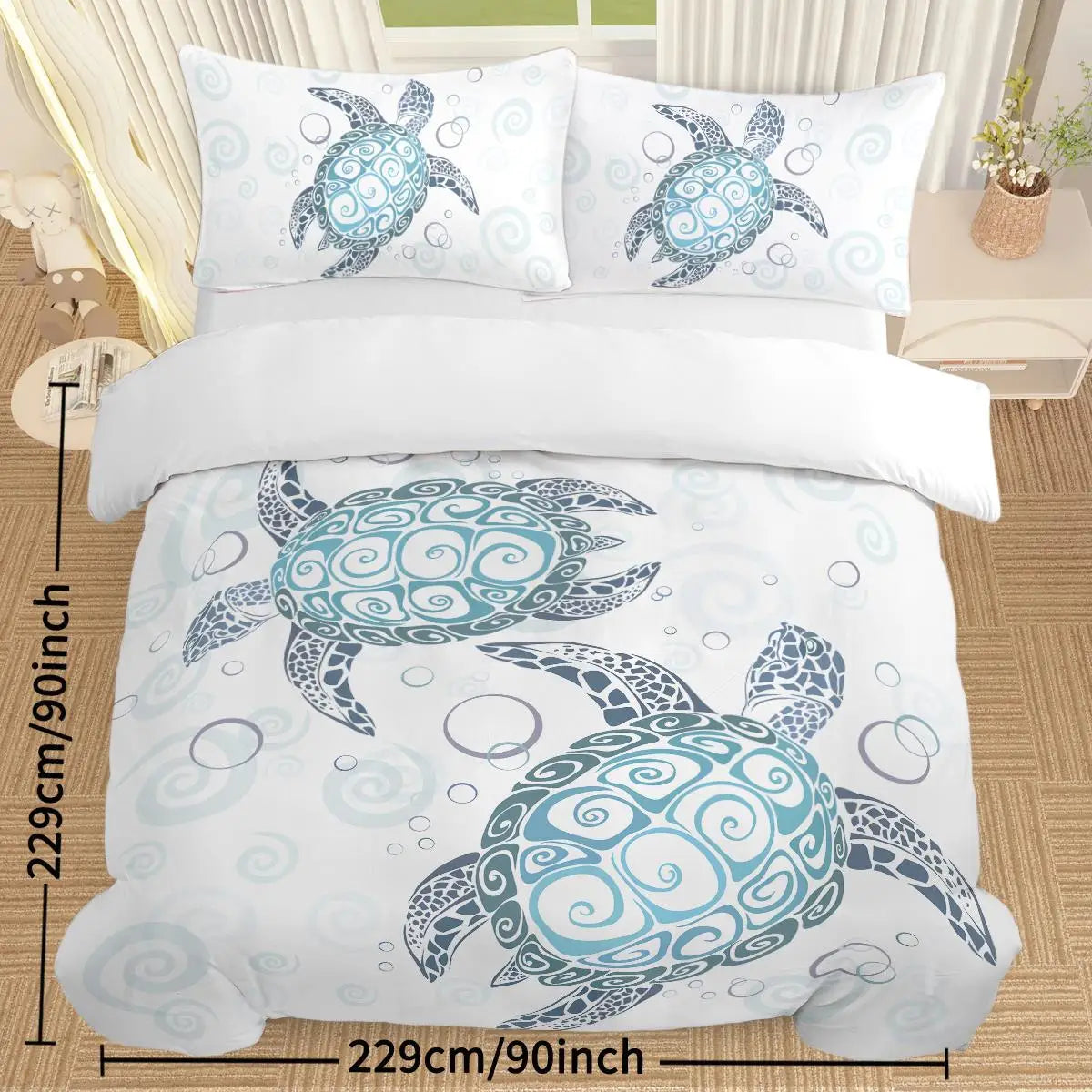 Aqua Teal Sea Cotton Bedding Set 3 Piece Full Duvet Cover